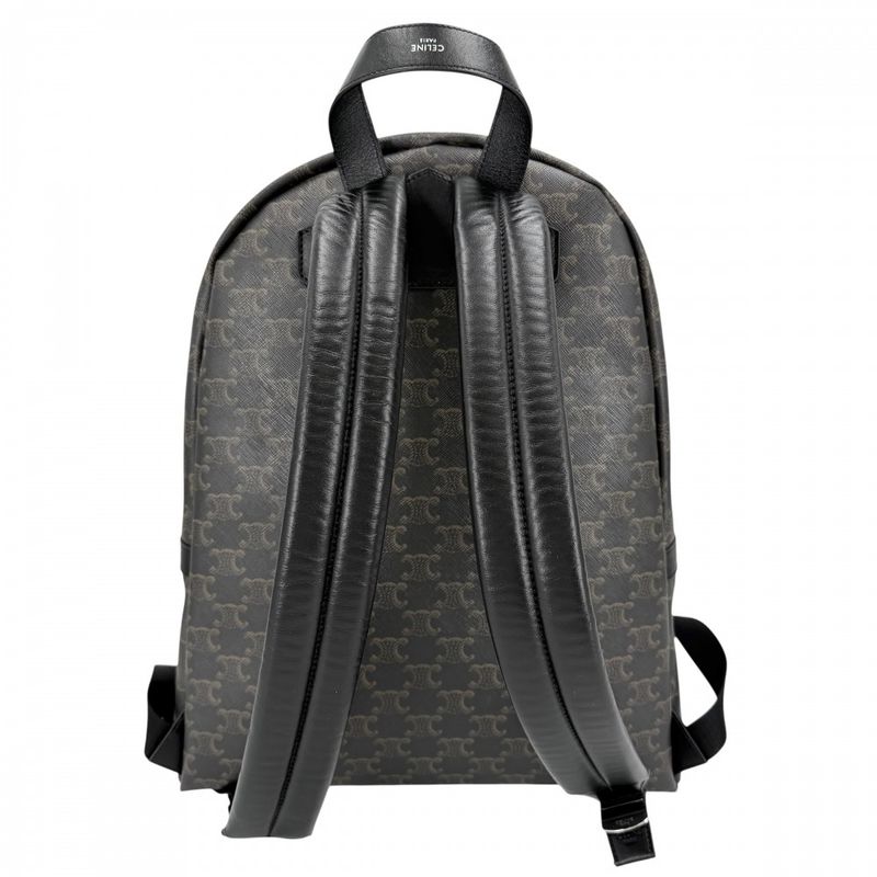 Celine Backpack Leather Canvas Brown X Black