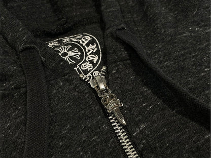 Chrome Hearts Marbled Hoodie Dagger Zip Print Gray — view 4