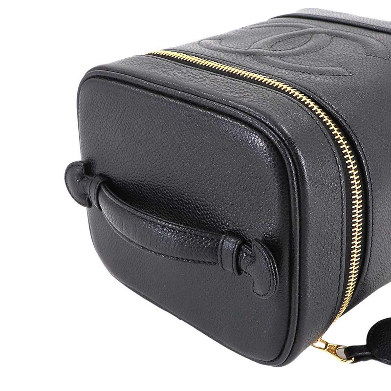 Chanel Vanity Hand Bag Caviar Leather Black CC Logo Gold