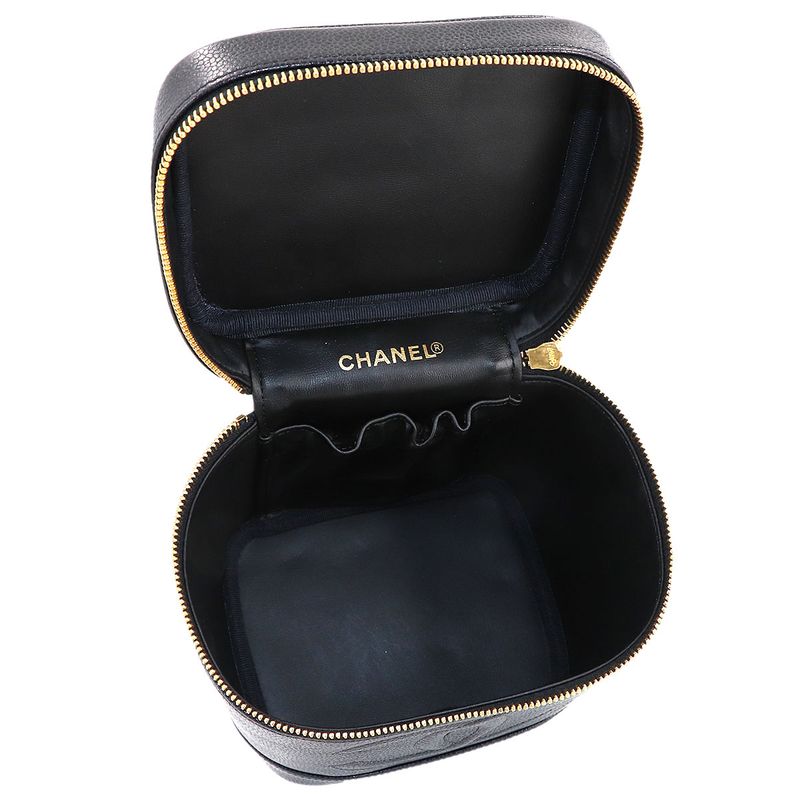 Chanel Vanity Hand Bag Caviar Leather Black CC Logo Gold