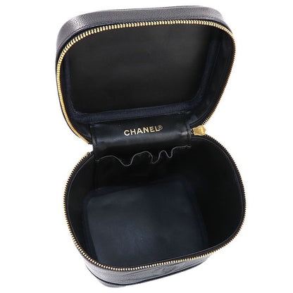 Chanel Vanity Hand Bag Caviar Leather Black CC Logo Gold