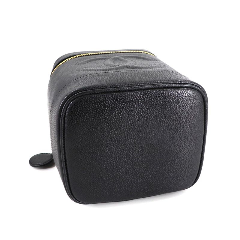 Chanel Vanity Hand Bag Caviar Leather Black CC Logo Gold