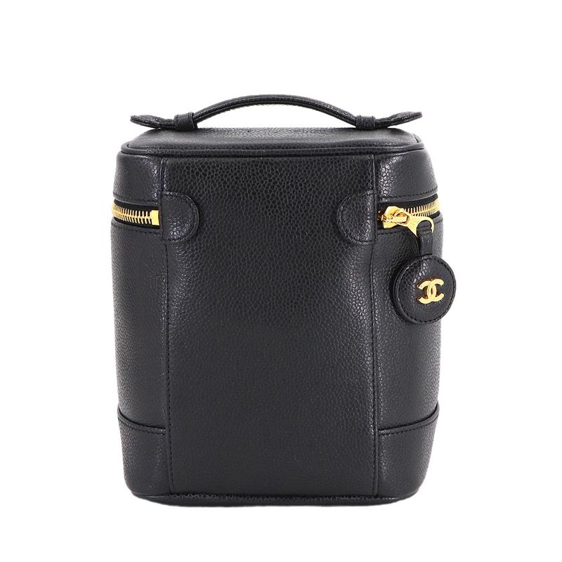 Chanel Vanity Hand Bag Caviar Leather Black CC Logo Gold