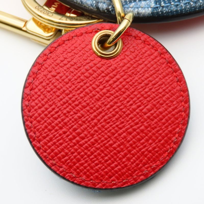 Louis Vuitton Key Holder Porte Cles Monogram Denim Leather Blue Red Gold Ring