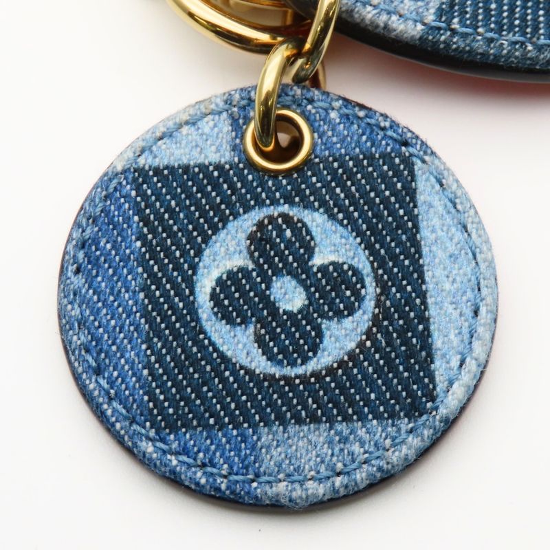 Louis Vuitton Key Holder Porte Cles Monogram Denim Leather Blue Red Gold Ring