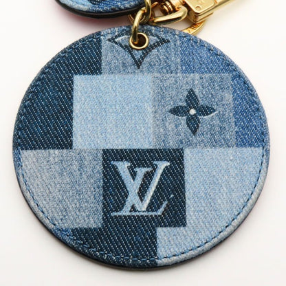 Louis Vuitton Key Holder Porte Cles Monogram Denim Leather Blue Red Gold Ring