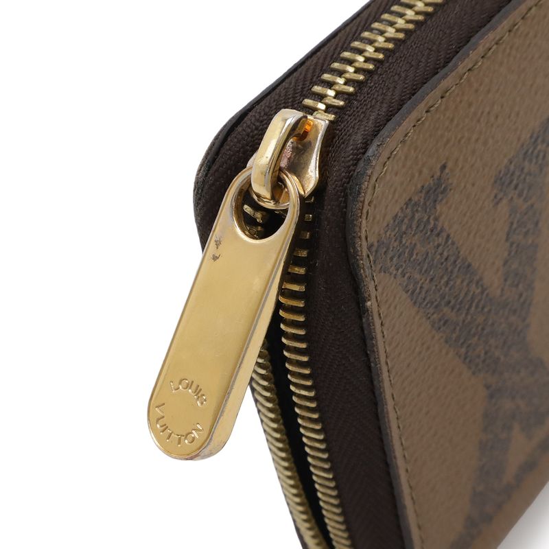 Louis Vuitton Monogram Giant Reverse Zippy Wallet Zip Around Light Brown