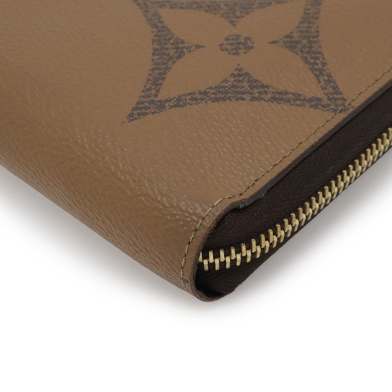 Louis Vuitton Monogram Giant Reverse Zippy Wallet Zip Around Light Brown
