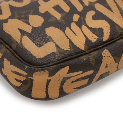 Louis Vuitton Monogram Graffiti Pochette Pouch Handbag Peach