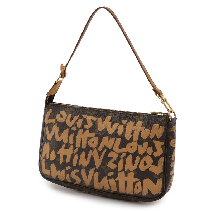 Louis Vuitton Monogram Graffiti Pochette Pouch Handbag Peach