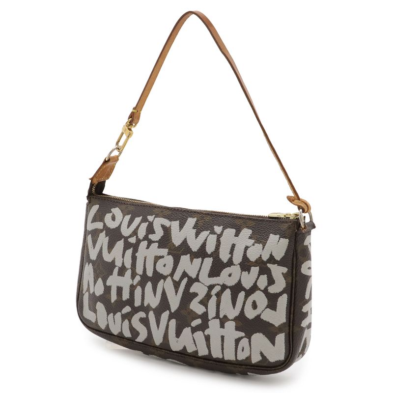Louis Vuitton Monogram Graffiti Pochette Pouch Handbag Argen Gray Arjan