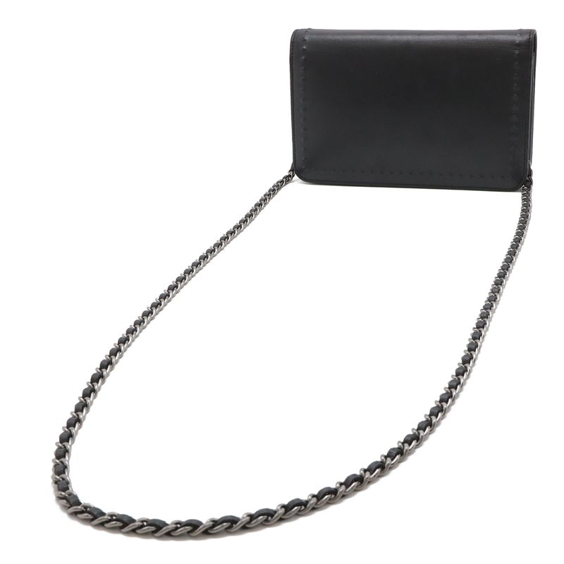 Chanel CC Logo Chain Wallet Shoulder Bag Pochette Crossbody Leather Black