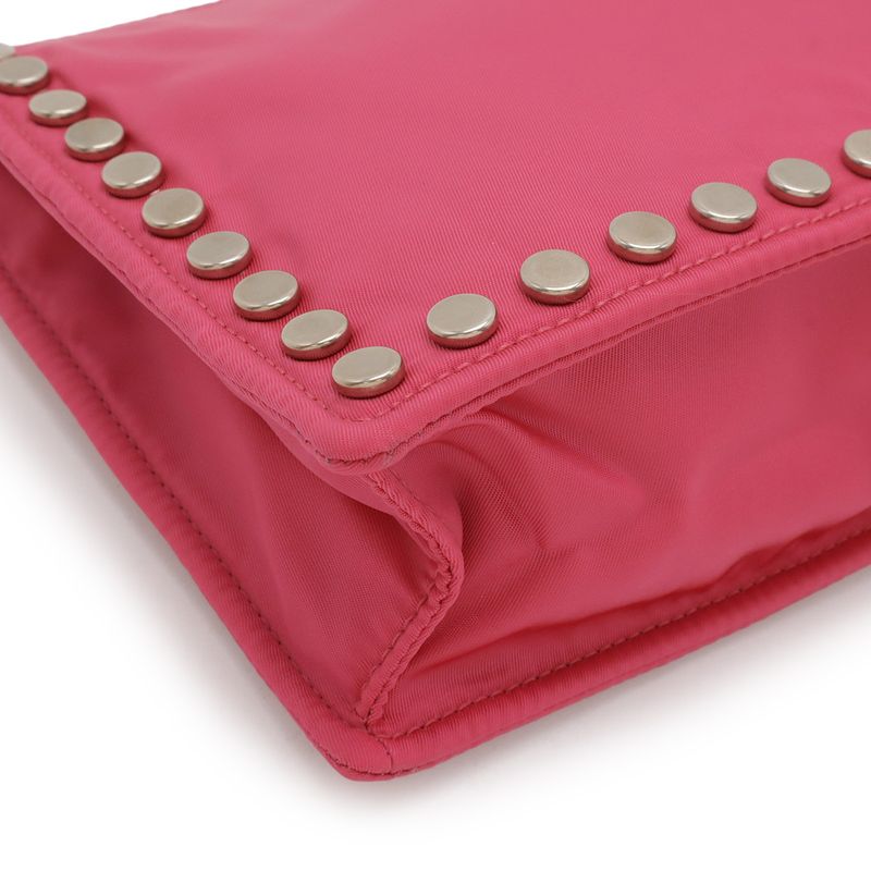 Prada Shoulder Bag 2-Way Clutch Pouch Studded Nylon Fuxia