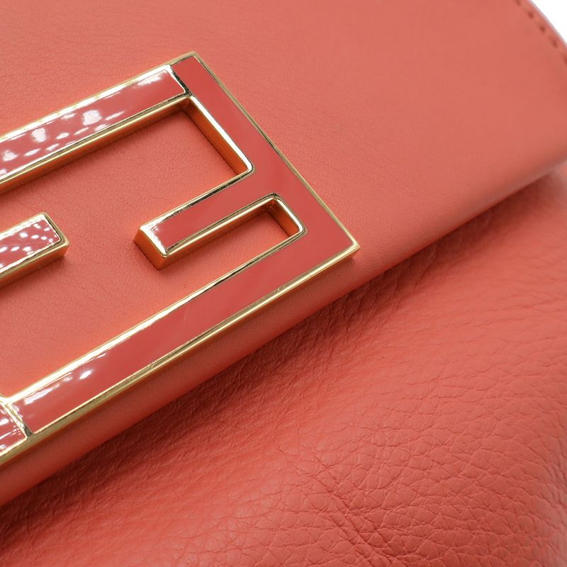 Fendi Chain Shoulder Bag Pochette 2-Way Clutch Leather Coral Pink Gold
