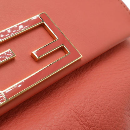Fendi Chain Shoulder Bag Pochette 2-Way Clutch Leather Coral Pink Gold