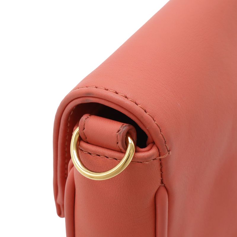 Fendi Chain Shoulder Bag Pochette 2-Way Clutch Leather Coral Pink Gold