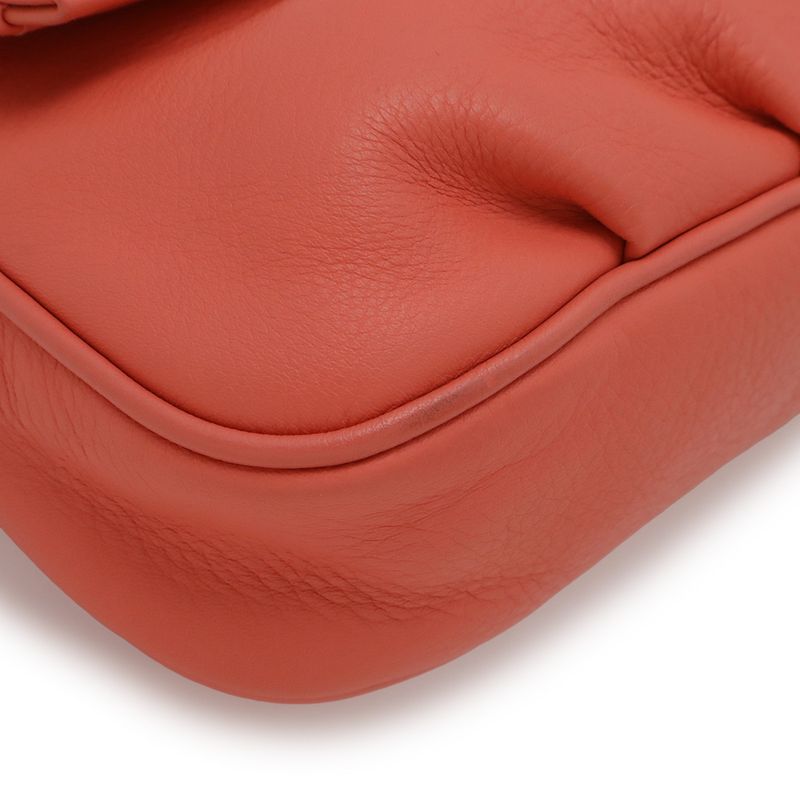 Fendi Chain Shoulder Bag Pochette 2-Way Clutch Leather Coral Pink Gold