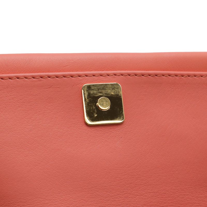 Fendi Chain Shoulder Bag Pochette 2-Way Clutch Leather Coral Pink Gold