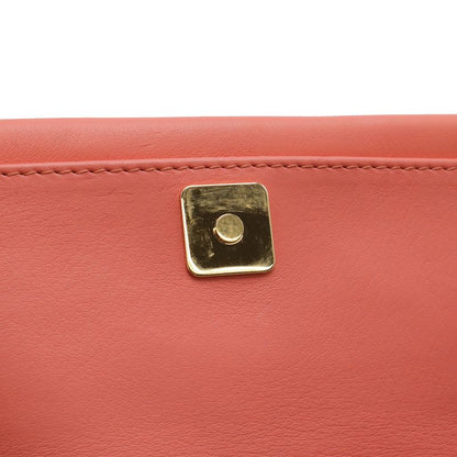Fendi Chain Shoulder Bag Pochette 2-Way Clutch Leather Coral Pink Gold