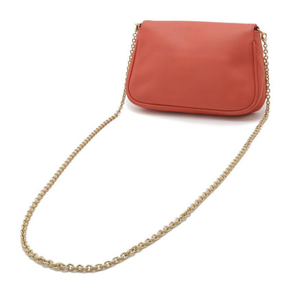 Fendi Chain Shoulder Bag Pochette 2-Way Clutch Leather Coral Pink Gold