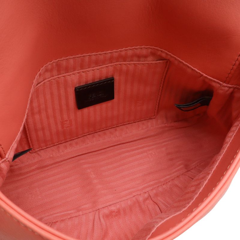 Fendi Chain Shoulder Bag Pochette 2-Way Clutch Leather Coral Pink Gold