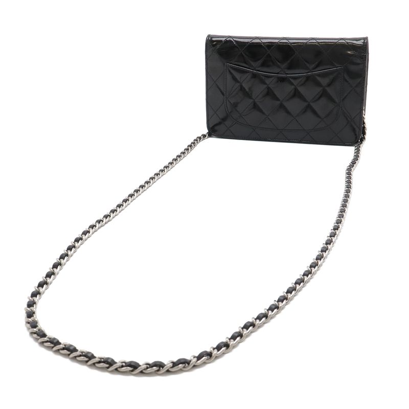 Chanel Quilted CC Logo Chain Wallet Shoulder Bag Enamel Patent