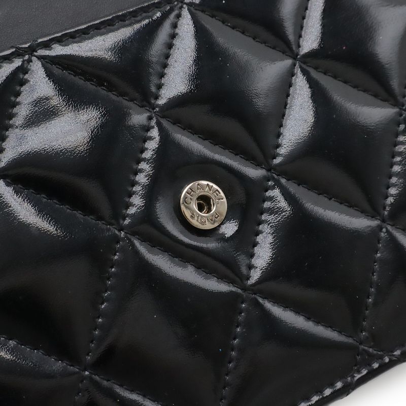 Chanel Quilted CC Logo Chain Wallet Shoulder Bag Enamel Patent