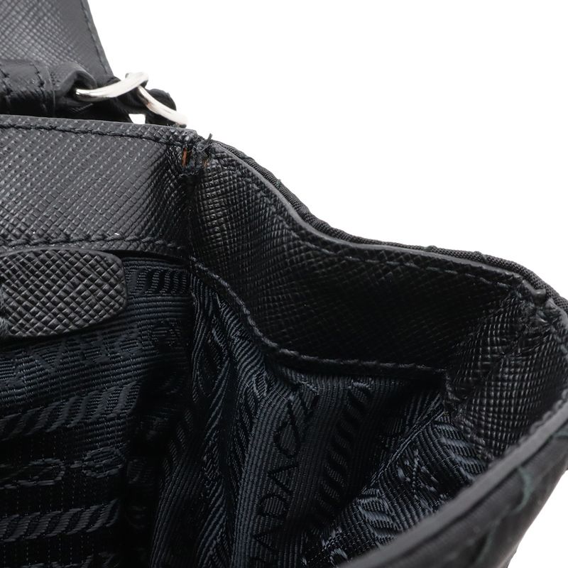Prada Chain Shoulder Bag 2-Way Clutch Quilted Nylon Leather Nero Black