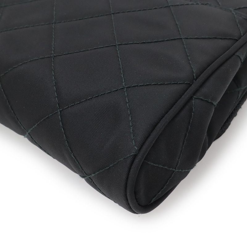 Prada Chain Shoulder Bag 2-Way Clutch Quilted Nylon Leather Nero Black