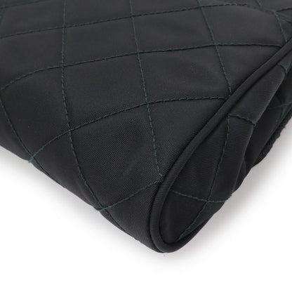 Prada Chain Shoulder Bag 2-Way Clutch Quilted Nylon Leather Nero Black