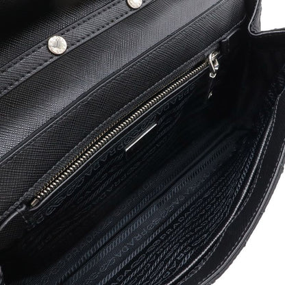 Prada Chain Shoulder Bag 2-Way Clutch Quilted Nylon Leather Nero Black