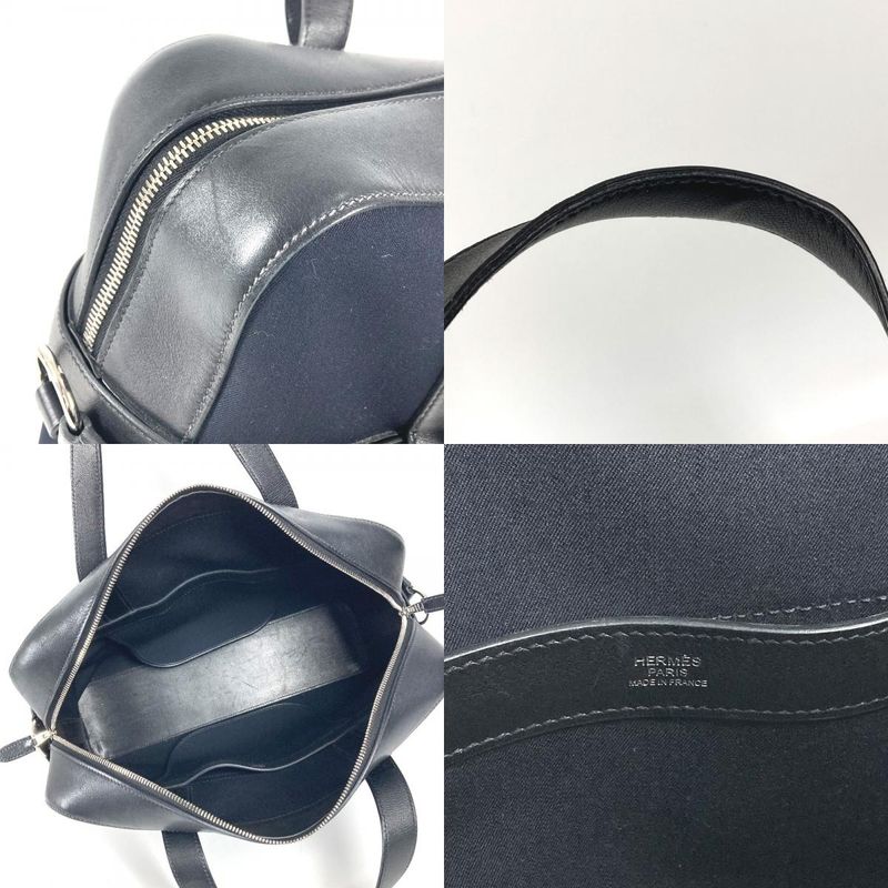 Hermes Handbag Etribel Doc Canvas Leather Black