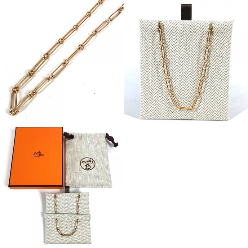 Hermes Necklace Chain Long Metal Pink Gold