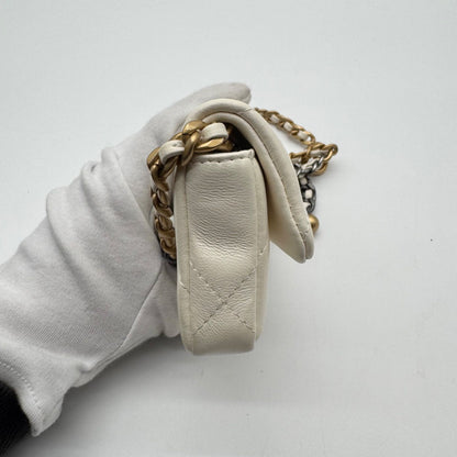 Chanel Shoulder Bag Chain Wallet Quilted CC Logo White with Shield Card — view 3