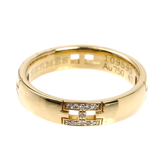Hermes 18K Yellow Gold Hella Cles Wedding Ring Diamond 47