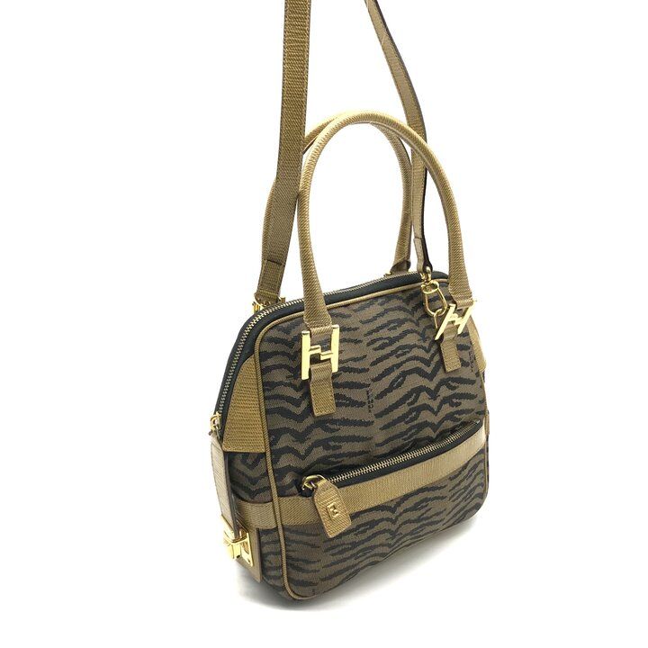 Fendi Zebra Pattern Canvas 2-Way Bag Brown Bag