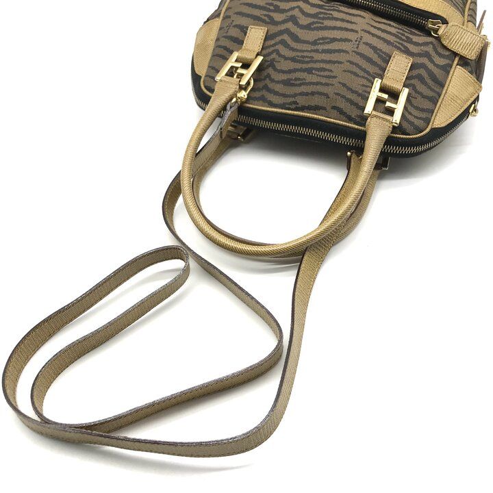 Fendi Zebra Pattern Canvas 2-Way Bag Brown Bag
