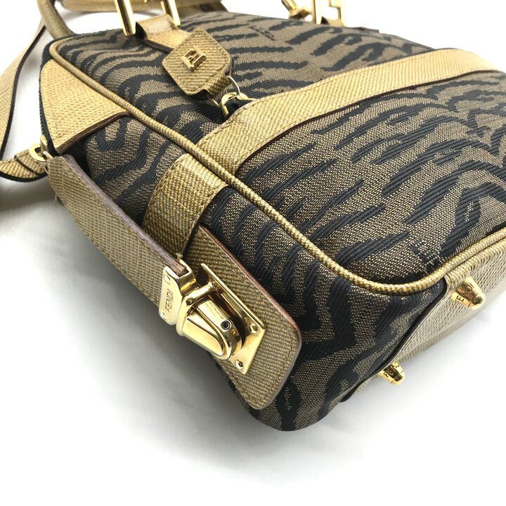 Fendi Zebra Pattern Canvas 2-Way Bag Brown Bag