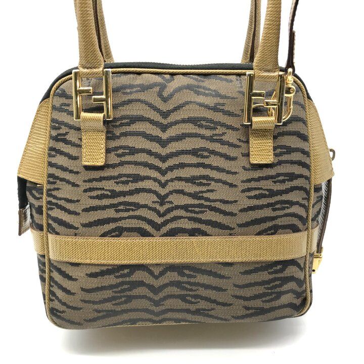 Fendi Zebra Pattern Canvas 2-Way Bag Brown Bag