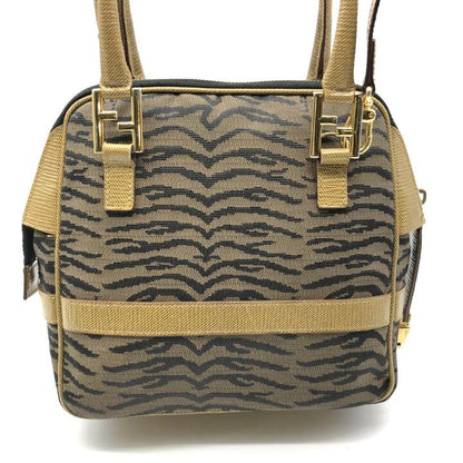 Fendi Zebra Pattern Canvas 2-Way Bag Brown Bag