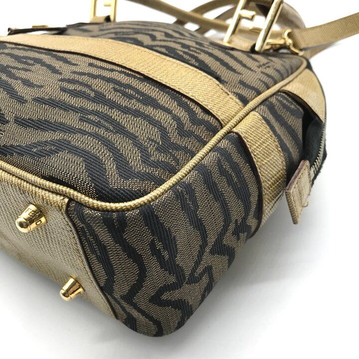 Fendi Zebra Pattern Canvas 2-Way Bag Brown Bag