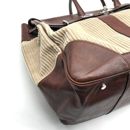 Brunello Cucinelli Weekender Country Hand Boston Leather Corduroy Travel Bag