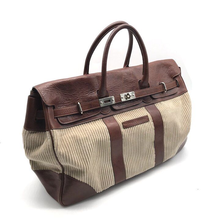 Brunello Cucinelli Weekender Country Hand Boston Leather Corduroy Travel Bag