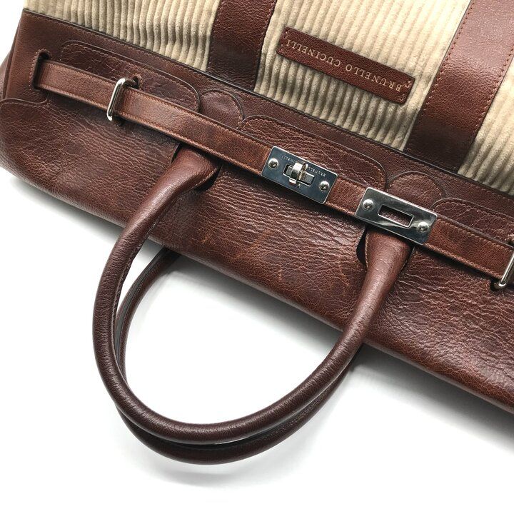 Brunello Cucinelli Weekender Country Hand Boston Leather Corduroy Travel Bag