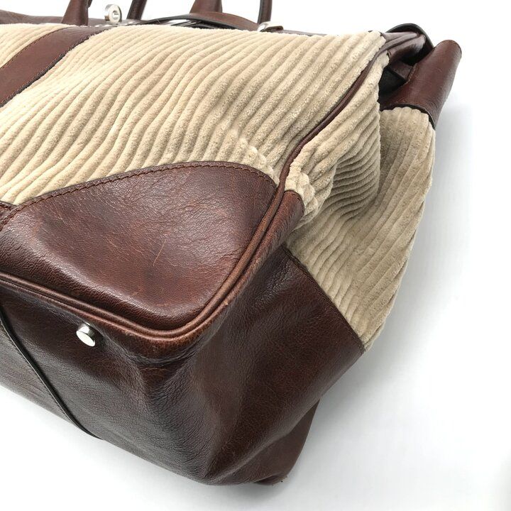 Brunello Cucinelli Weekender Country Hand Boston Leather Corduroy Travel Bag