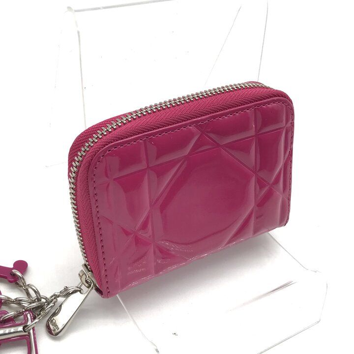Dior Cannage Enamel Coin Case Wallet Pink