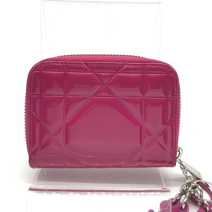 Dior Cannage Enamel Coin Case Wallet Pink