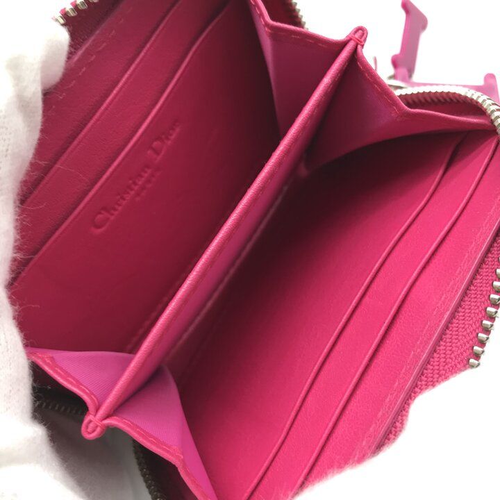 Dior Cannage Enamel Coin Case Wallet Pink