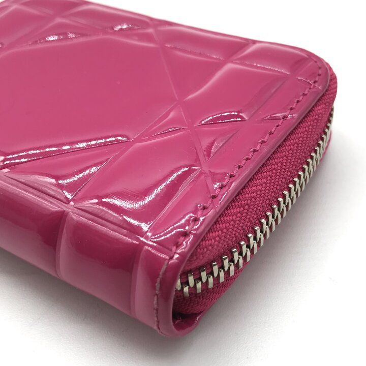 Dior Cannage Enamel Coin Case Wallet Pink