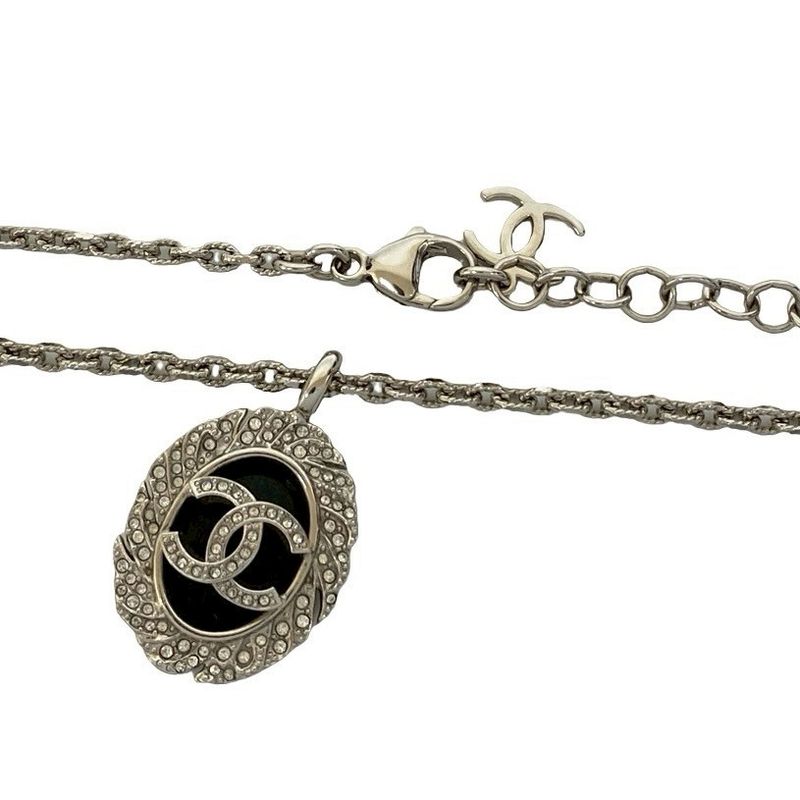 Chanel CC Logo Motif Plated Rhinestone Chain Necklace